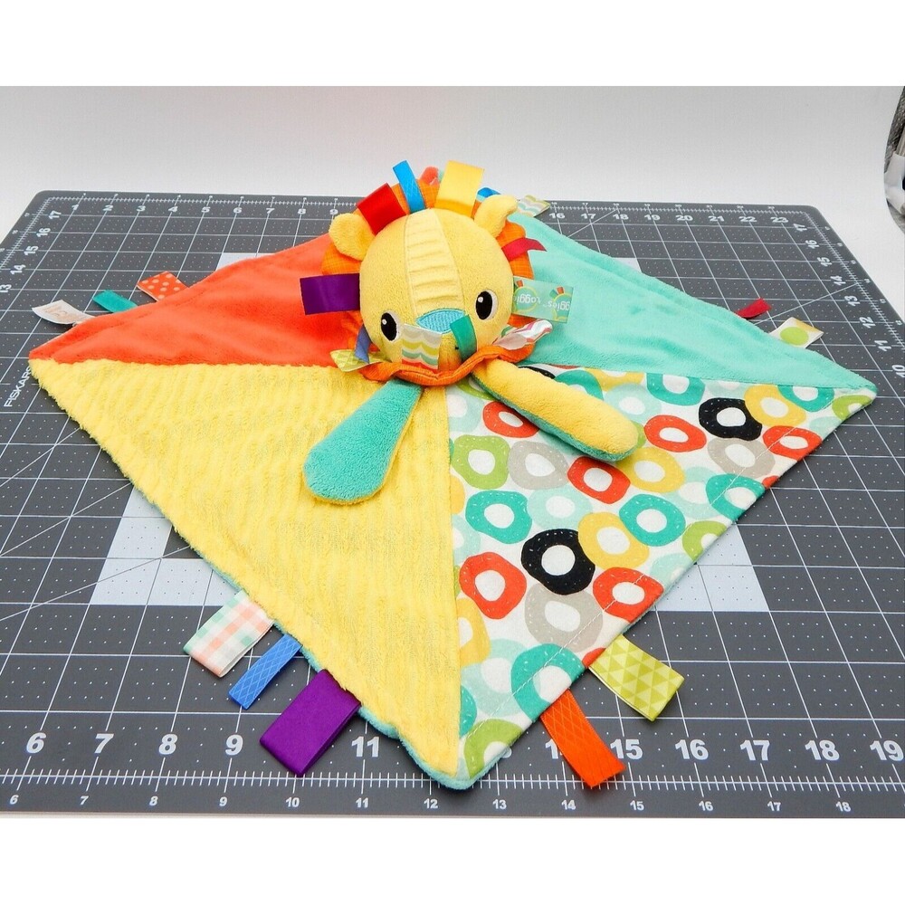 Bright Starts Taggies LION Lovey Security Blanket Plush Colorful Satin Loop Tags